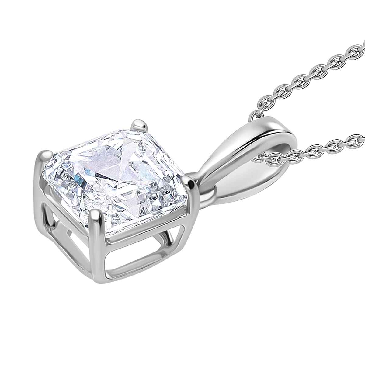 LUXURIANT Asscher Cut Lab Grown Diamond Pendant with Chain (Size 18/20) in Rhodium Overlay Sterling Silver 1 Ct. V32621903 3