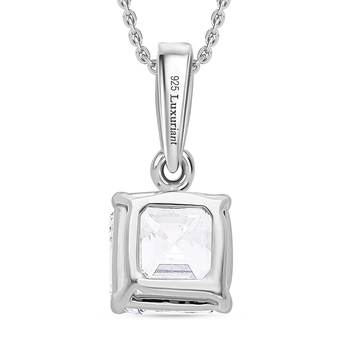 LUXURIANT Asscher Cut Lab Grown Diamond Pendant with Chain (Size 18/20) in Rhodium Overlay Sterling Silver 1 Ct. V32621903 4