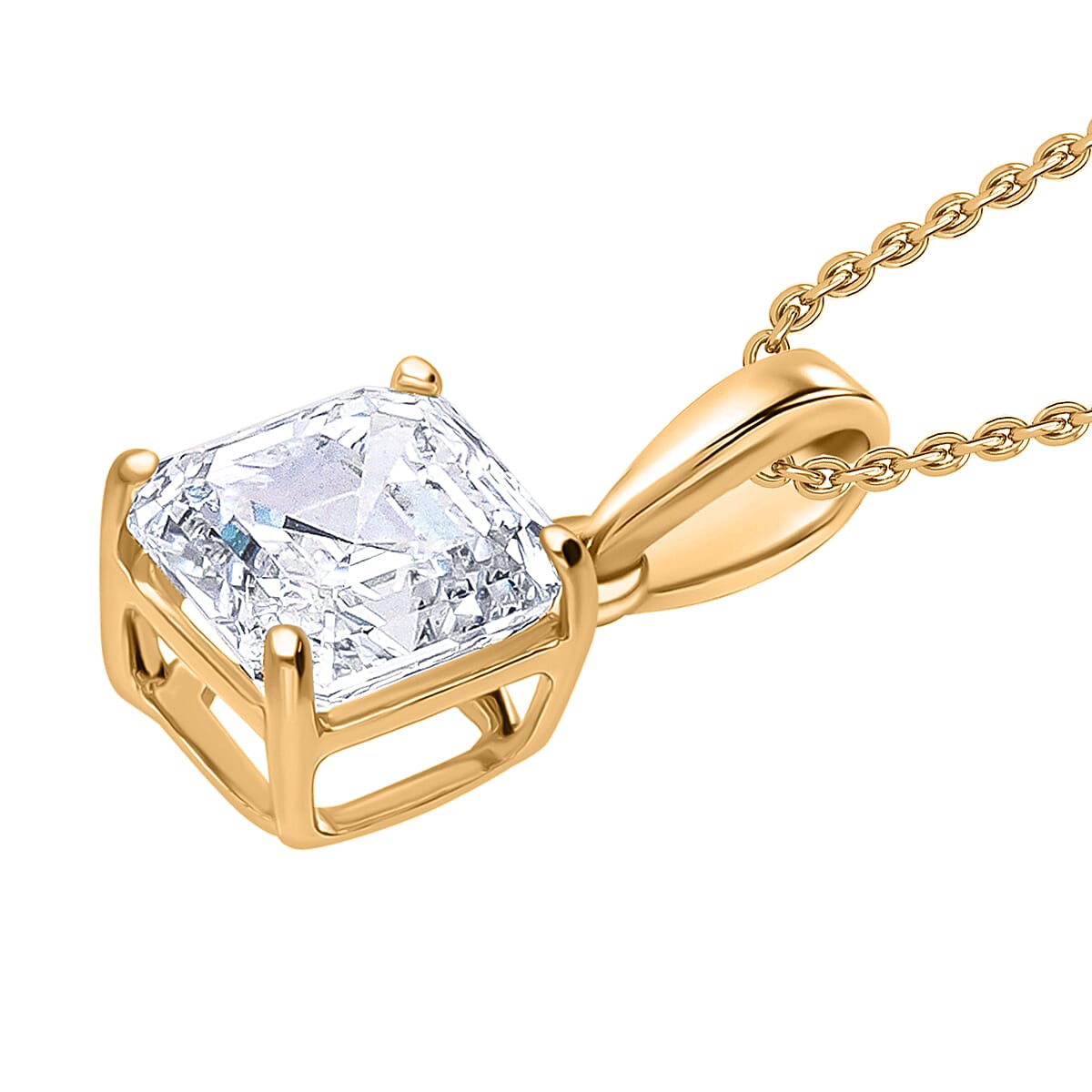 LUXURIANT Asscher Cut Lab Grown Diamond Pendant with Chain (Size 18/20) in Vermeil Yellow Gold Plated Sterling Silver 1 Ct. V32633677 3