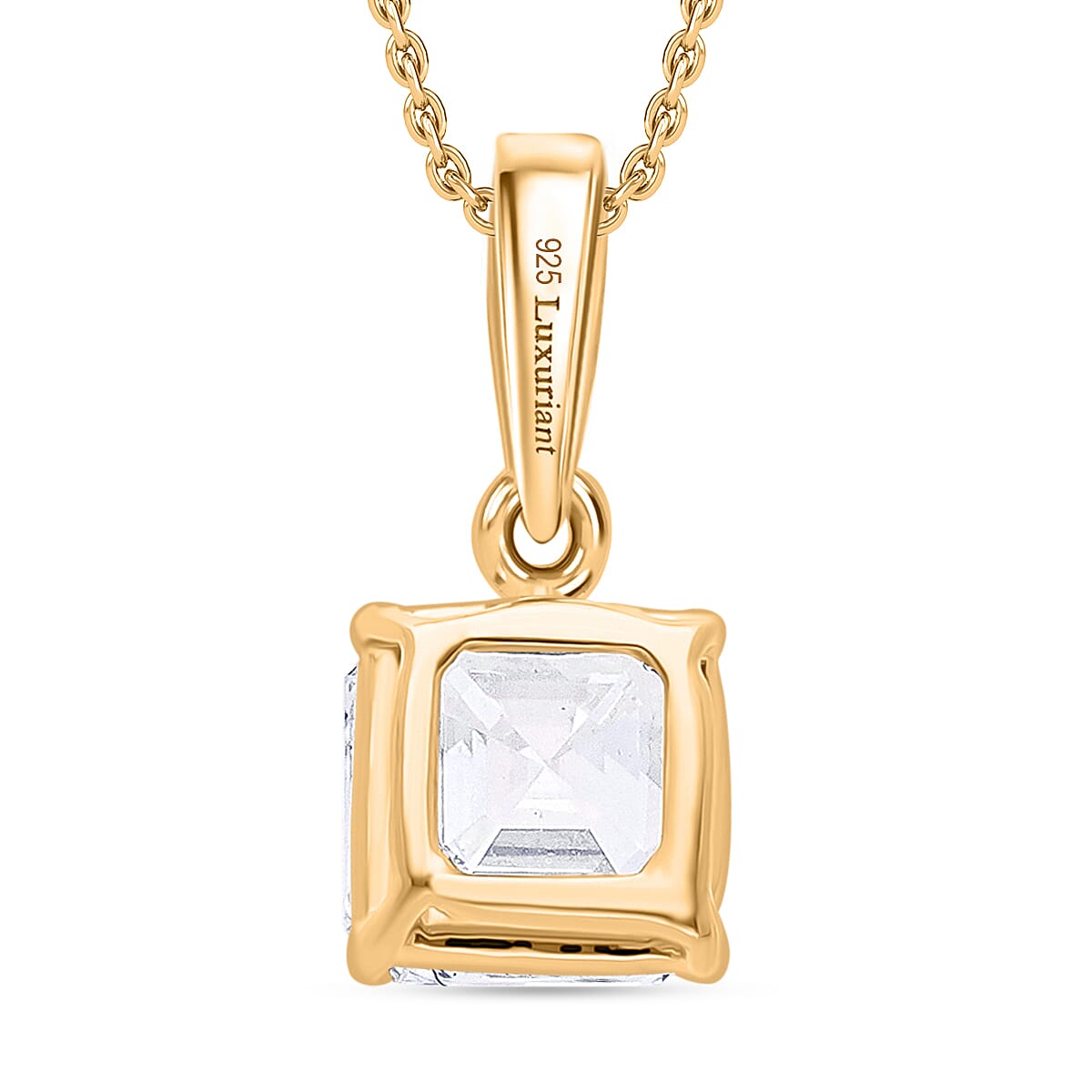 LUXURIANT Asscher Cut Lab Grown Diamond Pendant with Chain (Size 18/20) in Vermeil Yellow Gold Plated Sterling Silver 1 Ct. V32633677 4