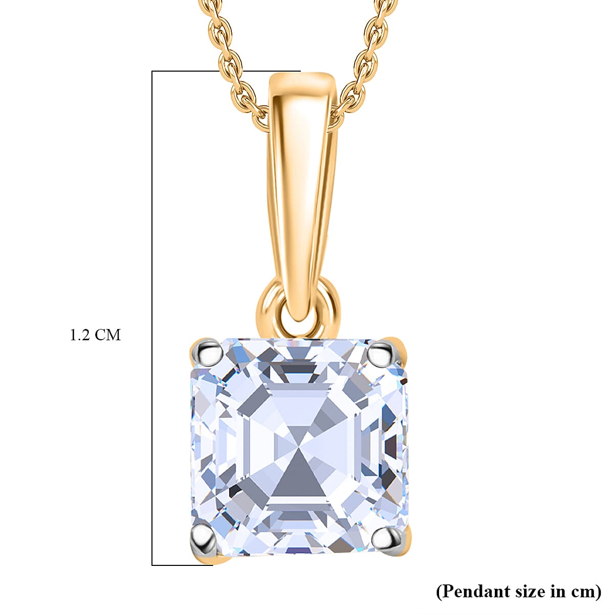 LUXURIANT Asscher Cut Lab Grown Diamond Pendant with Chain (Size 18/20) in Vermeil Yellow Gold Plated Sterling Silver 1 Ct. V32633677 5