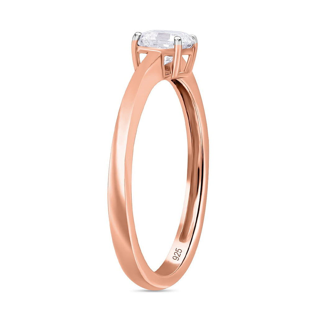 Luxuriant Diamond Asscher Cut Lab Grown Diamond Solitaire Ring in Vermeil Rose Gold Plated Sterling Silver