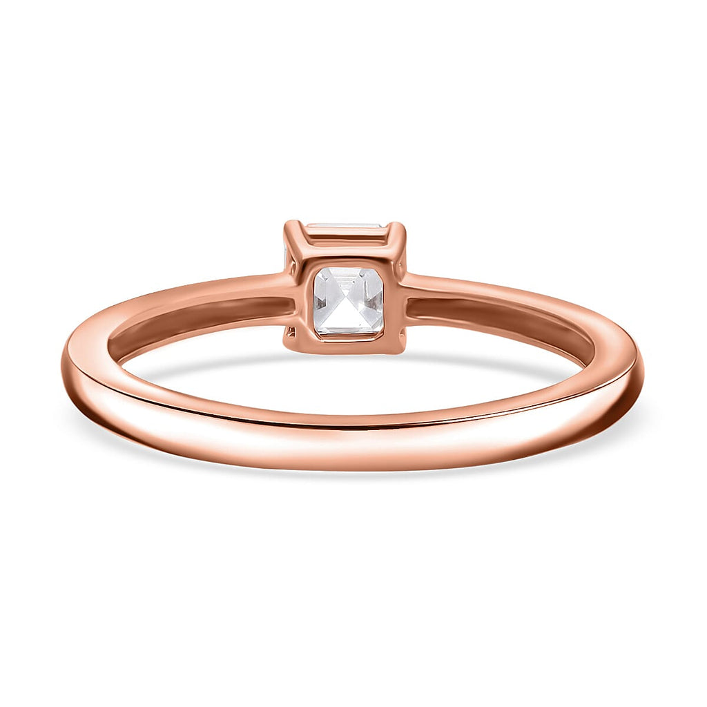 Luxuriant Diamond Asscher Cut Lab Grown Diamond Solitaire Ring in Vermeil Rose Gold Plated Sterling Silver