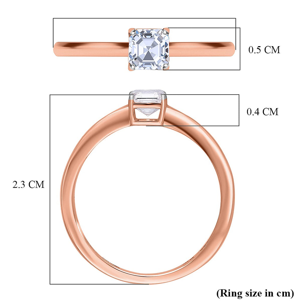 Luxuriant Diamond Asscher Cut Lab Grown Diamond Solitaire Ring in Vermeil Rose Gold Plated Sterling Silver