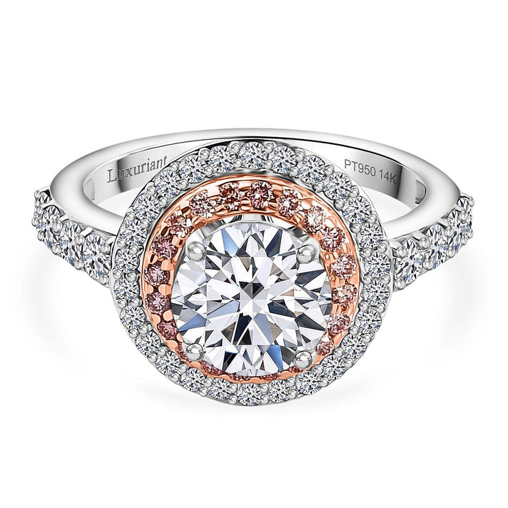 LUXURIANT 3 Ct. Lab Grown Diamond, Lab Grown Pink Diamond Halo Ring in 950 Platinum and 14K Rose Gold IGI Certified 8068469 1