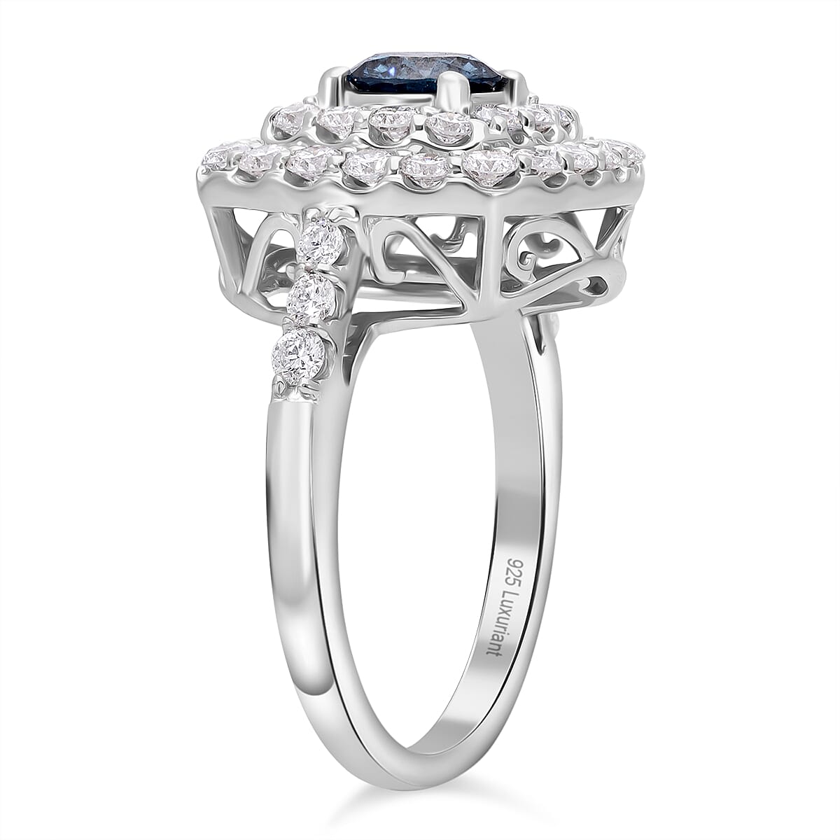 LUXURIANT 1.5 Ct. Lab Grown Blue Diamond Cluster Ring in Platinum Overlay Sterling Silver 8018902 2