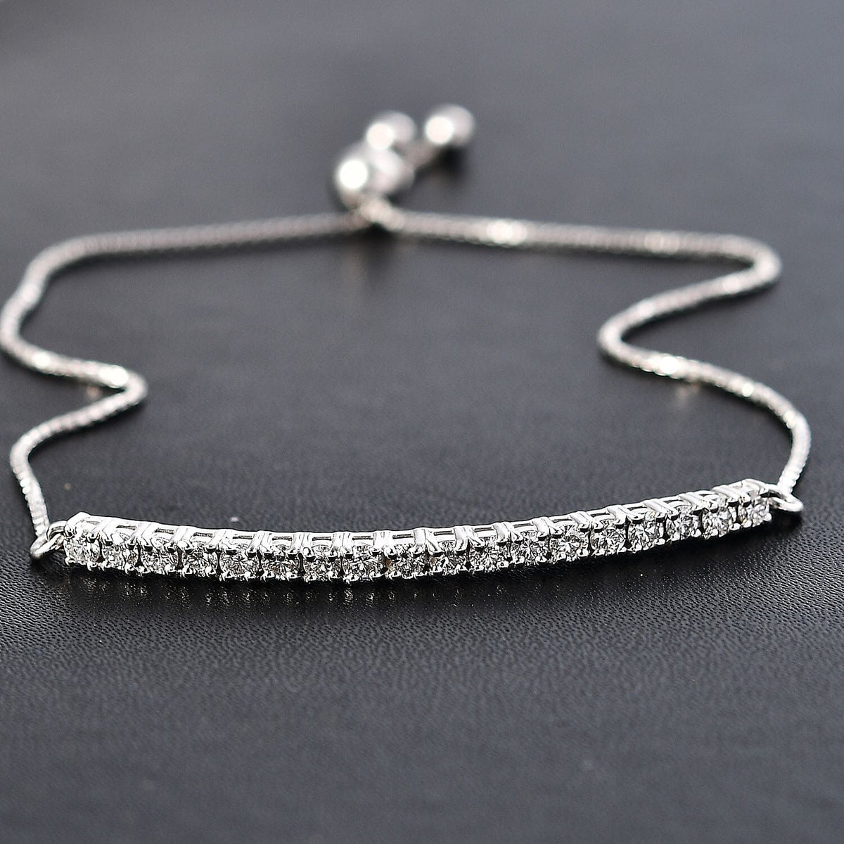 Luxuriant Diamond Lab Grown Diamond (SI-G-H) Adjustable Bracelet (Size - 8) in Rhodium Overlay Sterling Silver 1.01 Ct. 8061889 2
