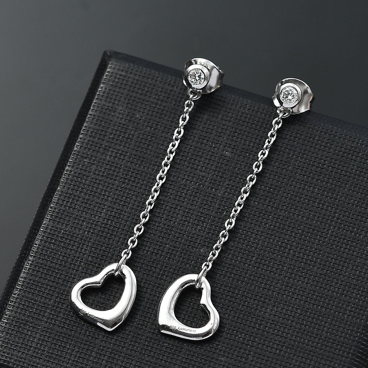 LUXURIANT Lab Grown Diamond (SI G/H) Drop Heart Earring with Push Back in Rhodium Overlay Sterling Silver 8060315 2