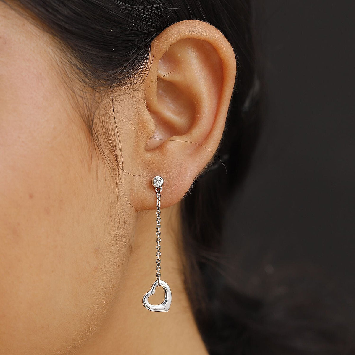 LUXURIANT Lab Grown Diamond (SI G/H) Drop Heart Earring with Push Back in Rhodium Overlay Sterling Silver 8060315 3