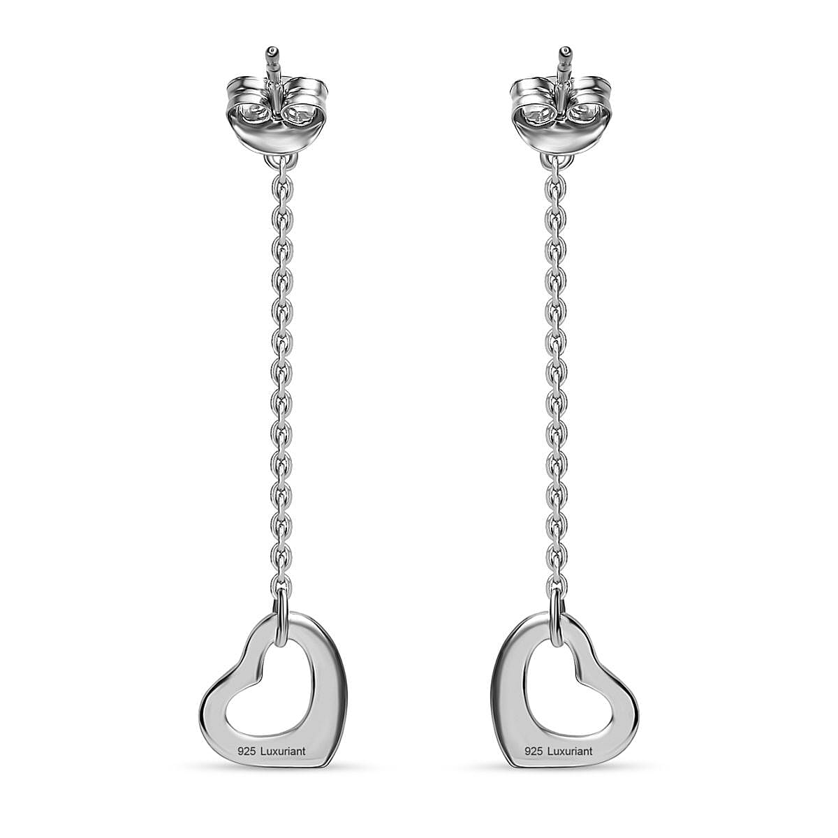 LUXURIANT Lab Grown Diamond (SI G/H) Drop Heart Earring with Push Back in Rhodium Overlay Sterling Silver 8060315 5