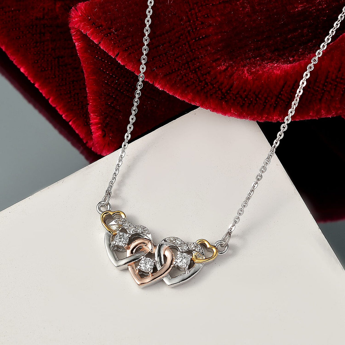 LUXURIANT Lab Grown Diamond Heart Necklace (Size - 20) with Lobster Clasp in 18K Vermeil Yellow and Rose Gold Plated and Rhodium Overlay Sterling Silver 8151604 3