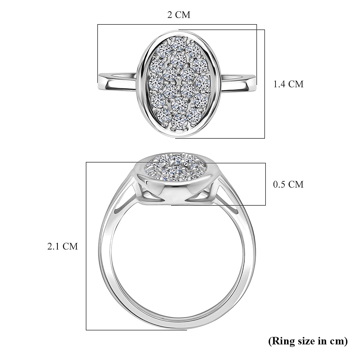 LUXURIANT 0.5 Ct. Lab Grown Diamond Cluster Ring in Platinum Overlay Sterling Silver SI/G-H V32570073 5