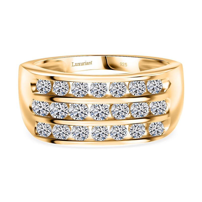 LUXURIANT 1 Ct. Lab Grown Diamond Three Row Ring in Vermeil Yellow Gold Plated Sterling Silver (SI-G-H)