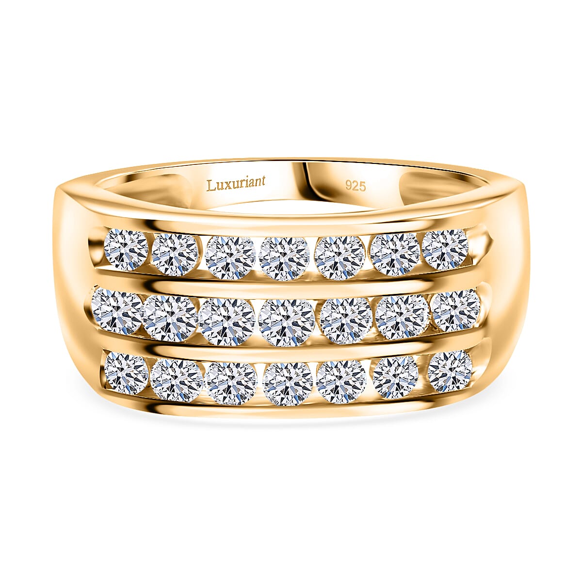 LUXURIANT 1 Ct. Lab Grown Diamond Three Row Ring in Vermeil Yellow Gold Plated Sterling Silver (SI-G-H) V32525833 0