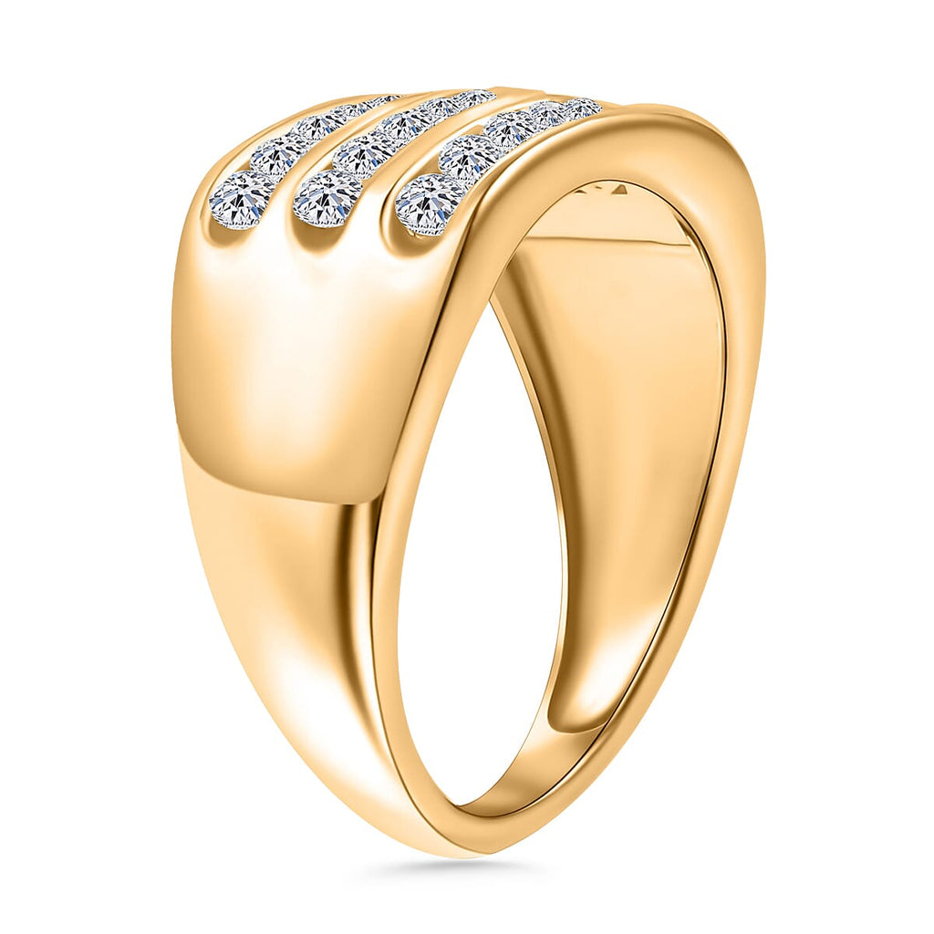 Luxuriant Diamond Three Rows Lab Grown Diamond (SI-G-H) Ring in Vermeil Yellow Gold Plated Sterling Silver 1.00 Ct.