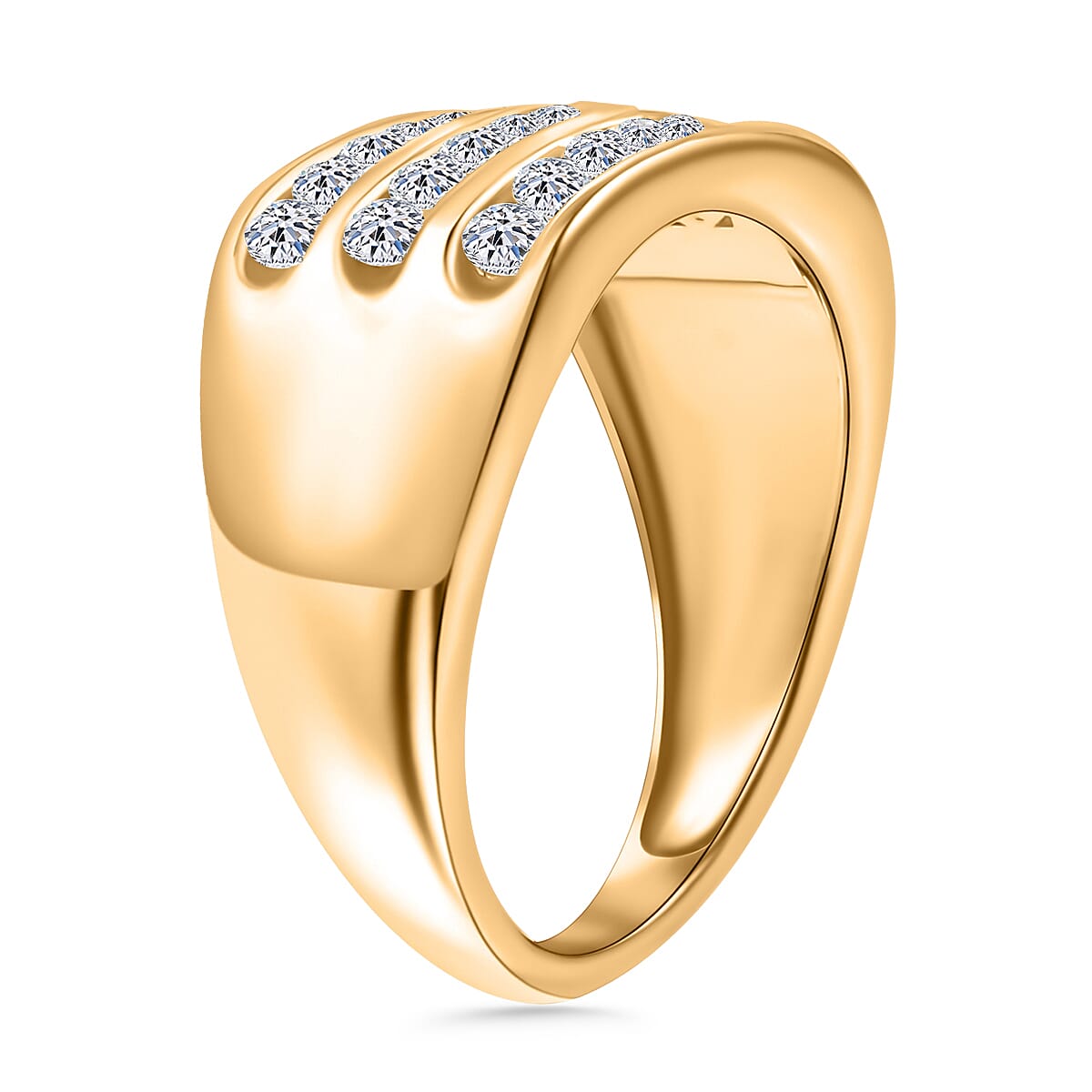 LUXURIANT 1 Ct. Lab Grown Diamond Three Row Ring in Vermeil Yellow Gold Plated Sterling Silver (SI-G-H) V32525833 3