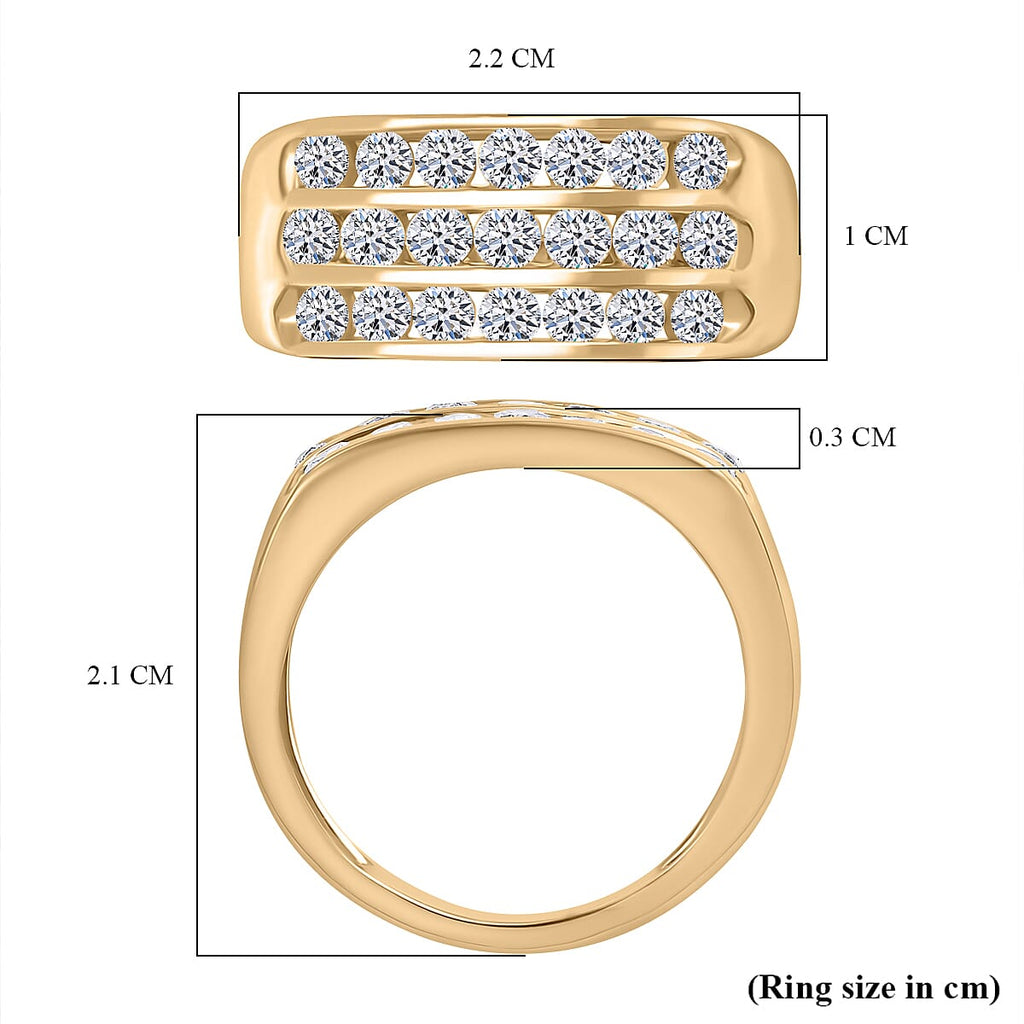 Luxuriant Diamond Three Rows Lab Grown Diamond (SI-G-H) Ring in Vermeil Yellow Gold Plated Sterling Silver 1.00 Ct.