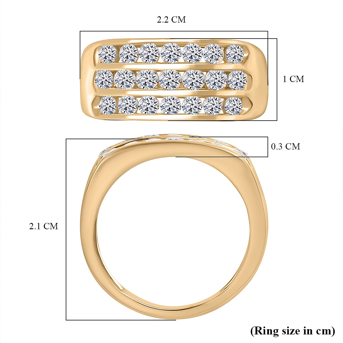 LUXURIANT 1 Ct. Lab Grown Diamond Three Row Ring in Vermeil Yellow Gold Plated Sterling Silver (SI-G-H) V32525833 5