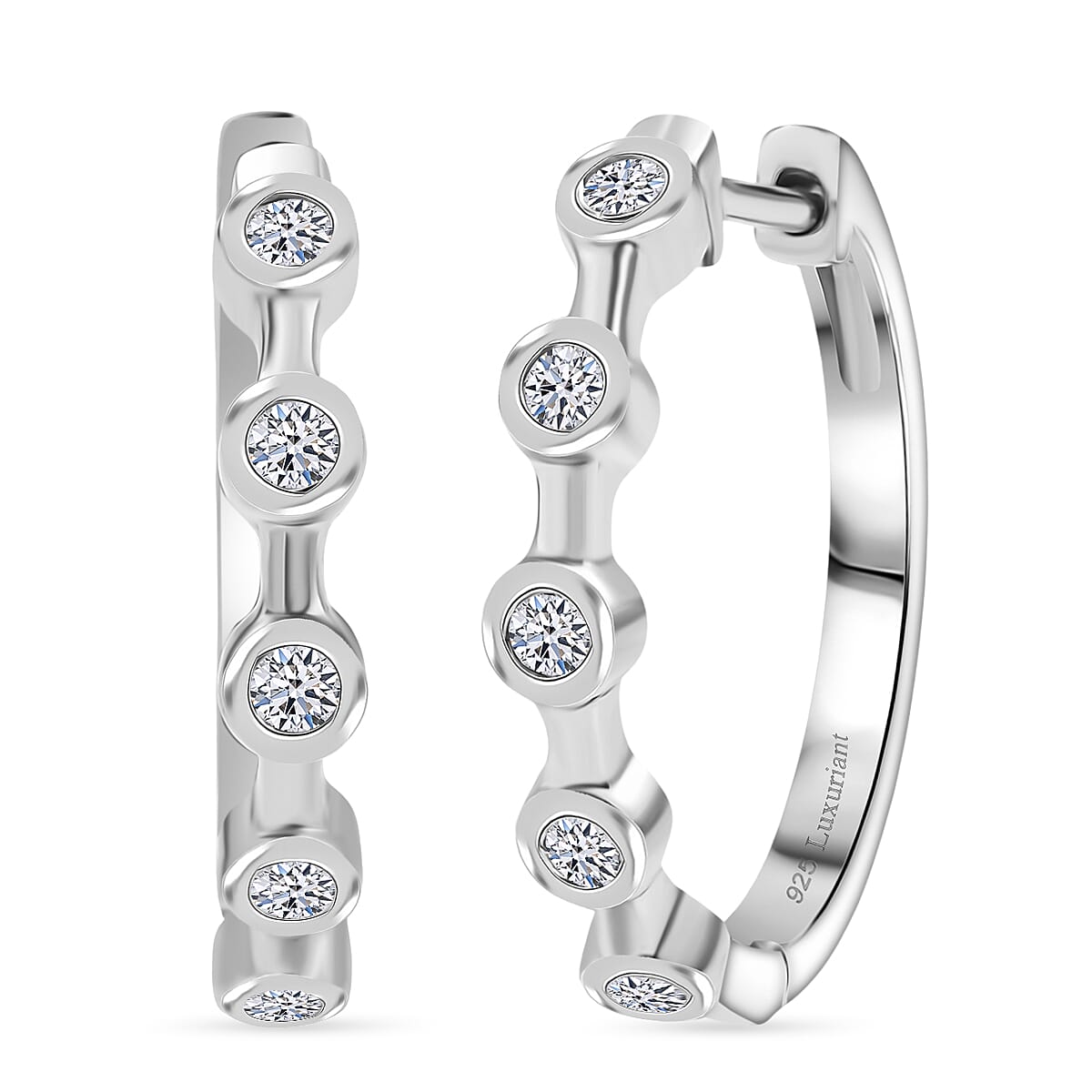 LUXURIANT Lab Grown Diamond (SI-GH) Full Hoop Earring in Rhodium Overlay Sterling Silver 0.33 Cts 8164758 0