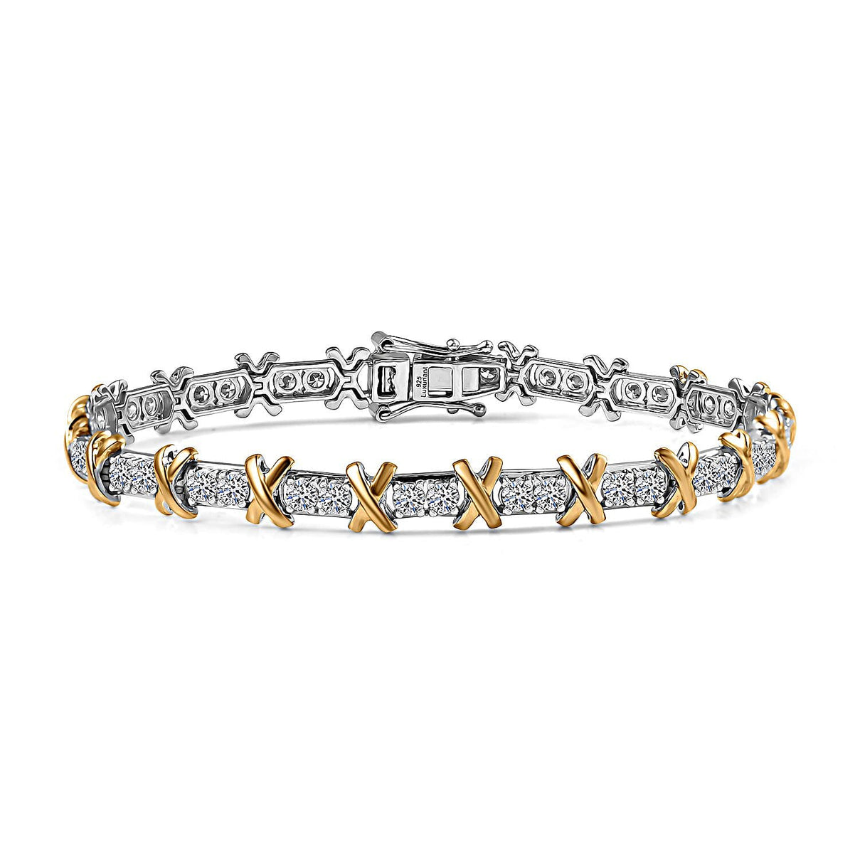 LUXURIANT Lab Grown Diamond (SI G/H) Designer Inspired XO Bracelet (Size 7.5) in 18K Vermeil Yellow Gold Plated and Rhodium Overlay Sterling Silver 3.60 Ct. 8057485 0