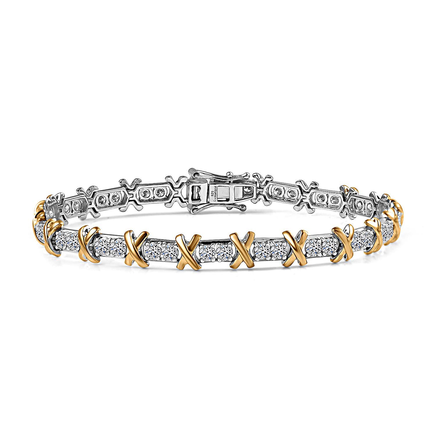 LUXURIANT Lab Grown Diamond (SI G/H) Designer Inspired XO Bracelet (Size 7.5) in 18K Vermeil Yellow Gold Plated and Rhodium Overlay Sterling Silver 3.60 Ct. 8057485 0