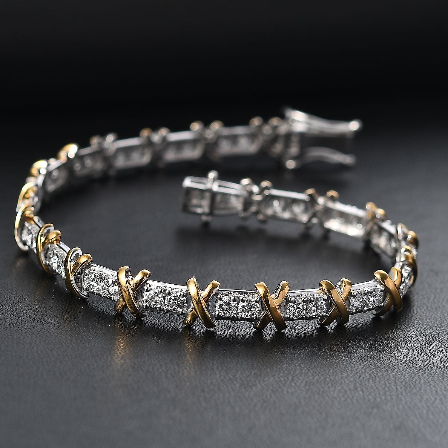 LUXURIANT Lab Grown Diamond (SI G/H) Designer Inspired XO Bracelet (Size 7.5) in 18K Vermeil Yellow Gold Plated and Rhodium Overlay Sterling Silver 3.60 Ct. 8057485 2