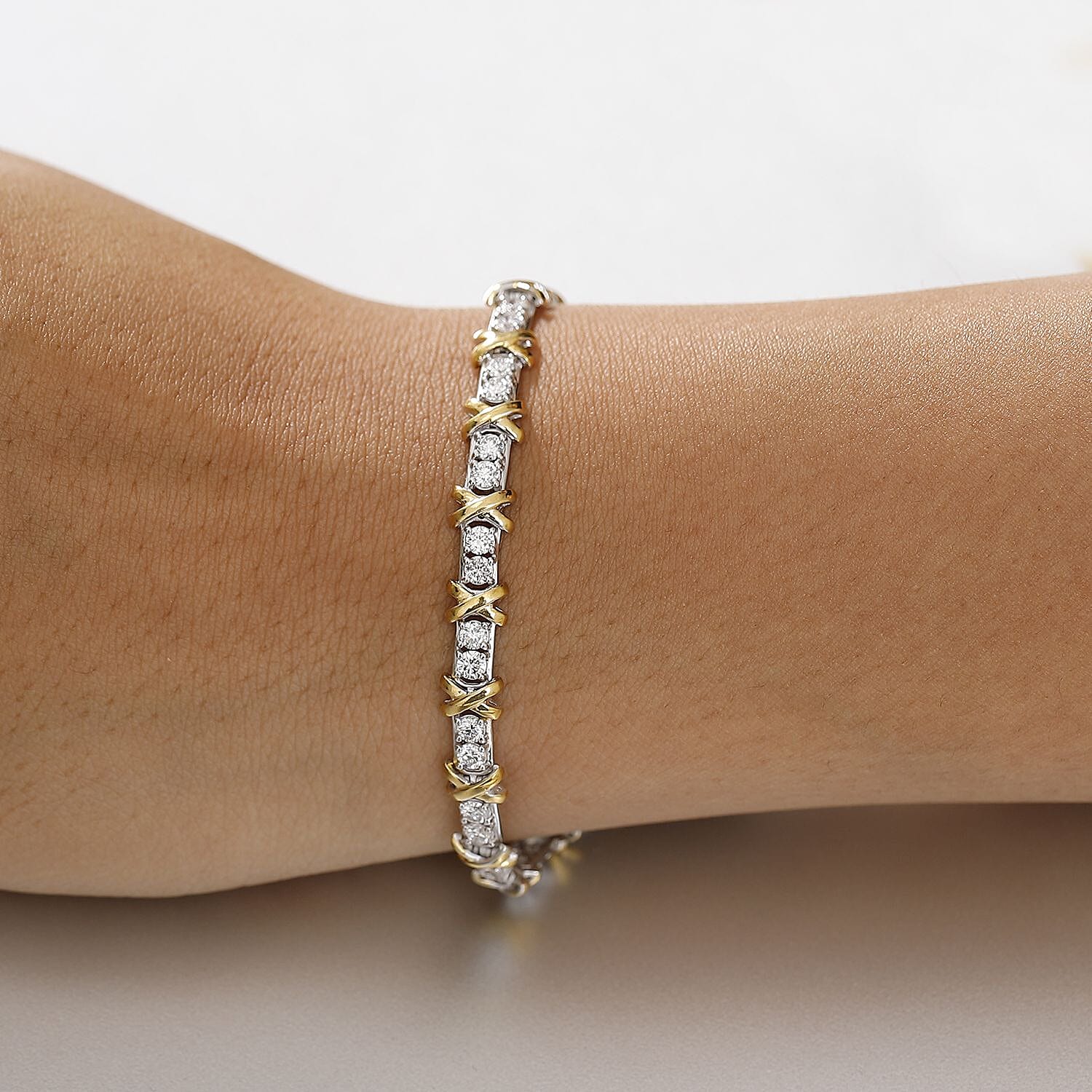 LUXURIANT Lab Grown Diamond (SI G/H) Designer Inspired XO Bracelet (Size 7.5) in 18K Vermeil Yellow Gold Plated and Rhodium Overlay Sterling Silver 3.60 Ct. 8057485 3
