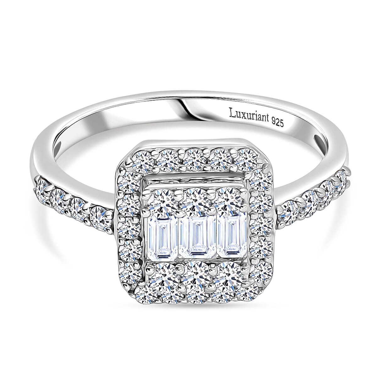 LUXURIANT 1 Ct. Lab Grown Diamond Ring in Rhodium Overlay Sterling Silver (SI-GH) 8187449 0