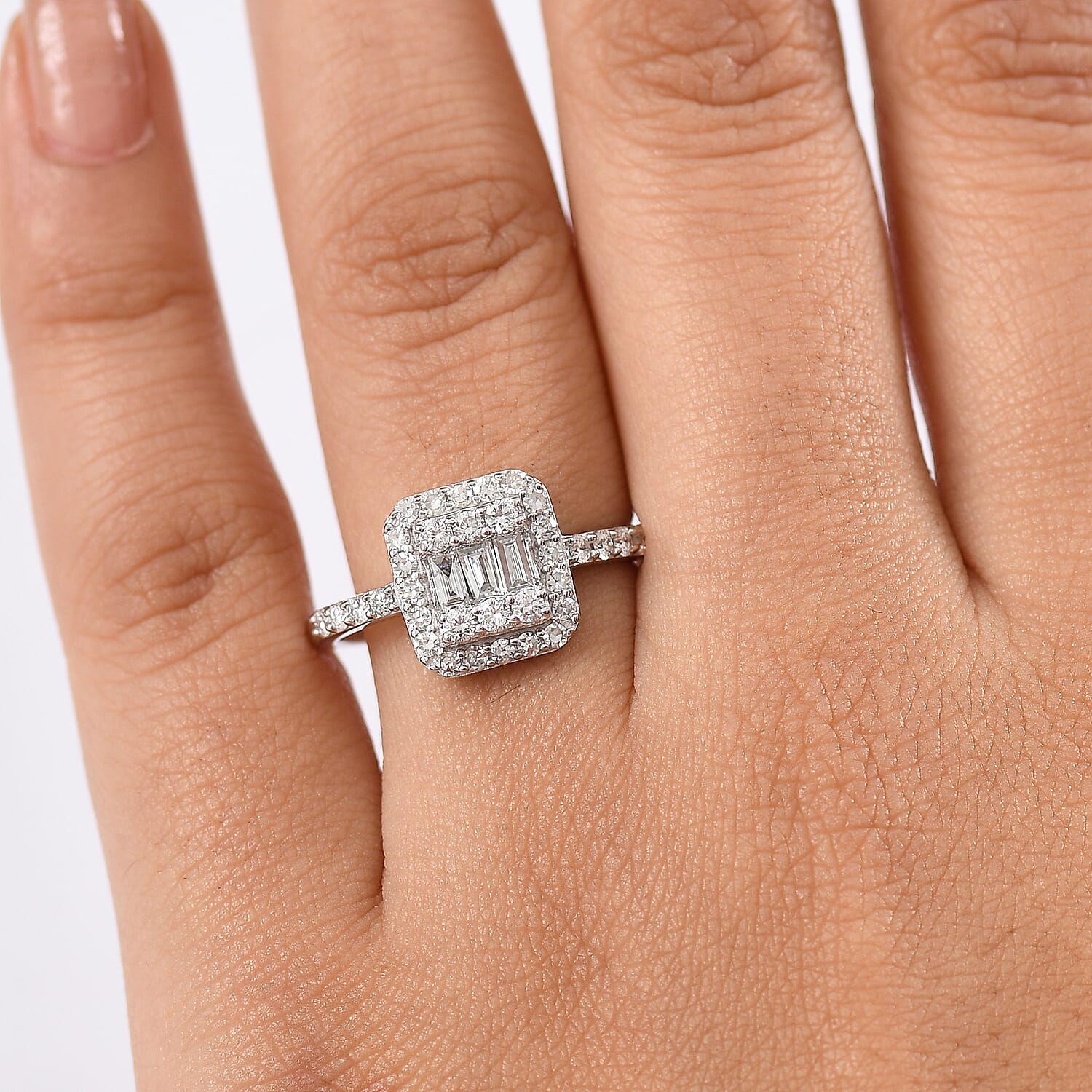LUXURIANT 1 Ct. Lab Grown Diamond Ring in Rhodium Overlay Sterling Silver (SI-GH) 8187449 3
