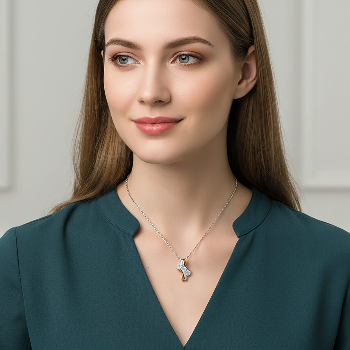 LUXURIANT Lab Grown Diamond Trilogy Pendant with Chain (Size 18/20) in 18K Yellow and Rose Gold Vermeil Plated Sterling Silver (0.75 Ct 4390946 2