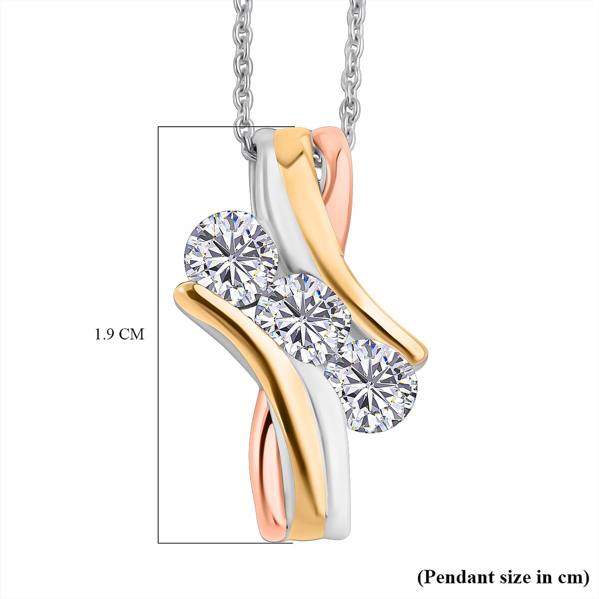 LUXURIANT Lab Grown Diamond Trilogy Pendant with Chain (Size 18/20) in 18K Yellow and Rose Gold Vermeil Plated Sterling Silver (0.75 Ct 4390946 5