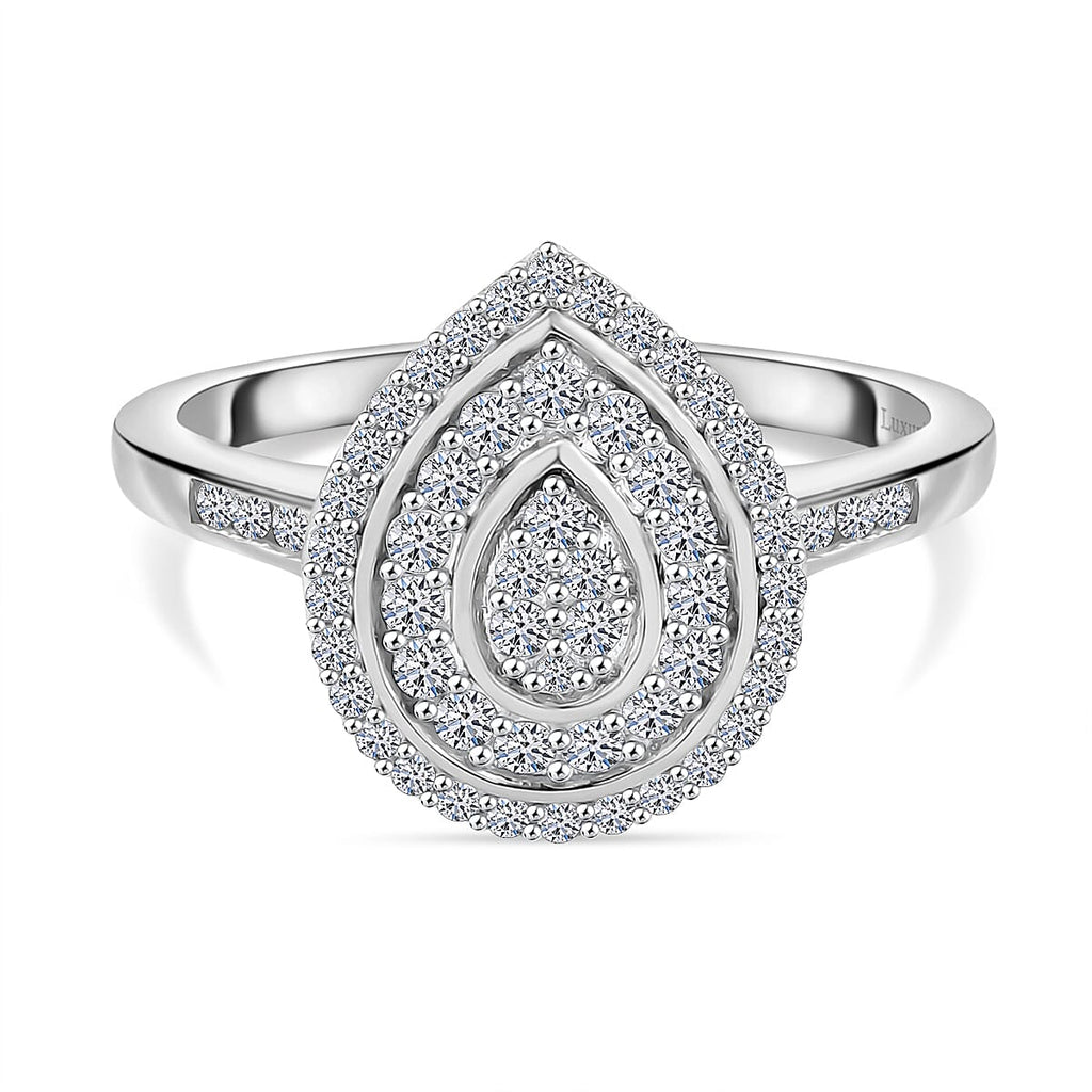 Red Carpet Collection - Luxuriant Lab Grown Diamond (SI-GH) Cluster Ring in Rhodium Overlay Sterling Silver 0.50 Ct.