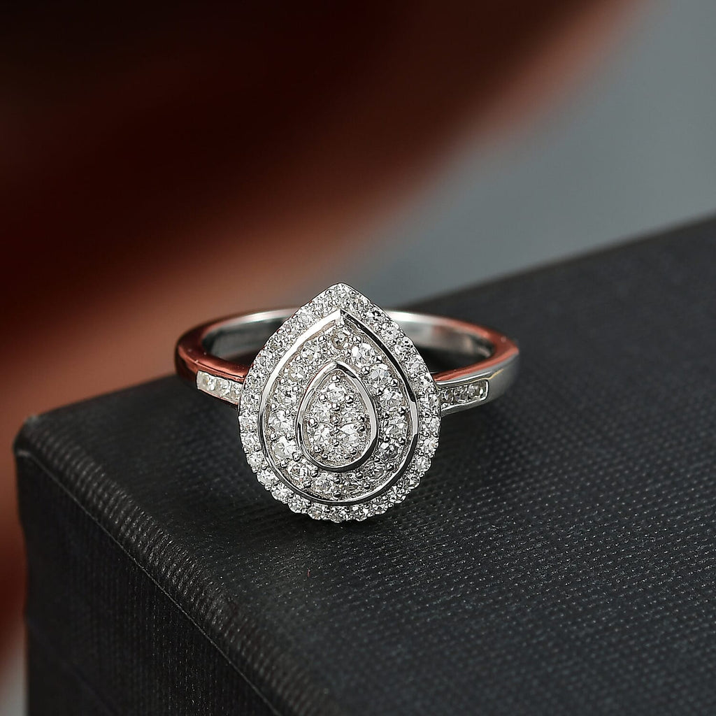 Red Carpet Collection - Luxuriant Lab Grown Diamond (SI-GH) Cluster Ring in Rhodium Overlay Sterling Silver 0.50 Ct.