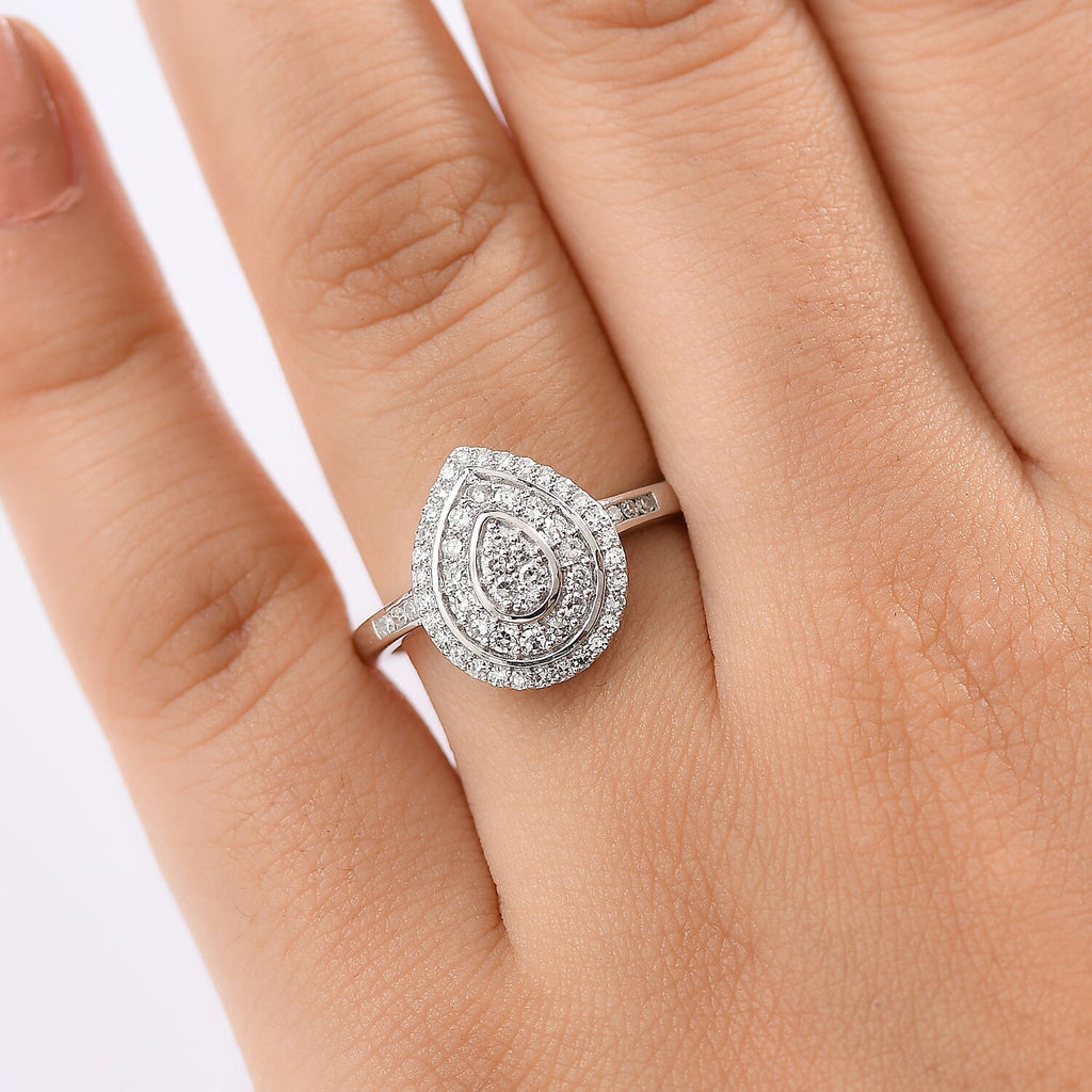 Red Carpet Collection - Luxuriant Lab Grown Diamond (SI-GH) Cluster Ring in Rhodium Overlay Sterling Silver 0.50 Ct.