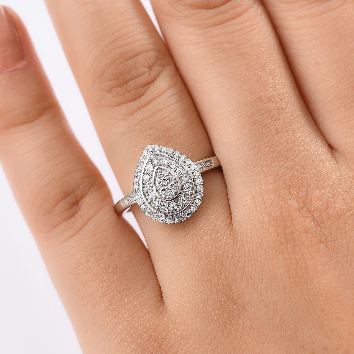 LUXURIANT 0.50 Ct. Lab Grown Diamond Cluster Ring in Rhodium Overlay Sterling Silver SI-GH 8190557 3