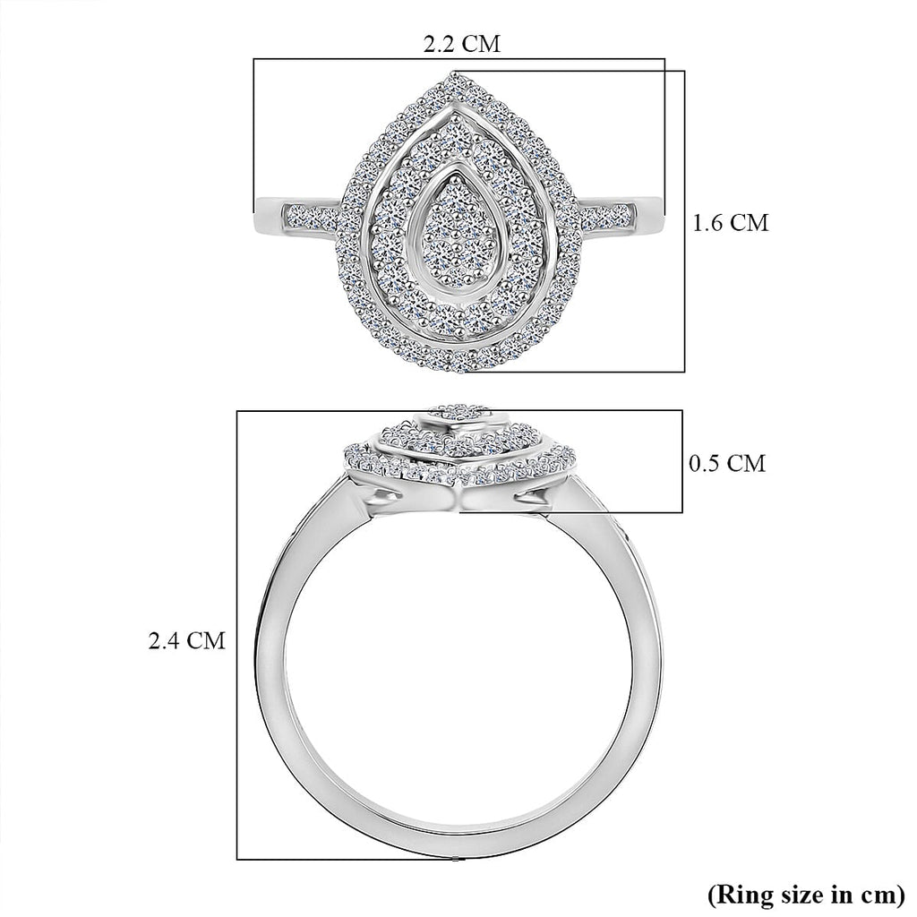Red Carpet Collection - Luxuriant Lab Grown Diamond (SI-GH) Cluster Ring in Rhodium Overlay Sterling Silver 0.50 Ct.