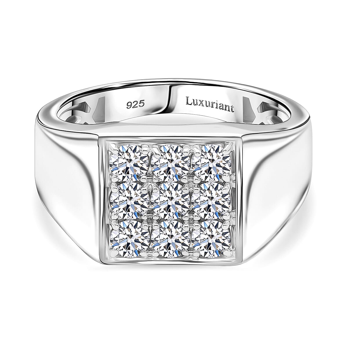 LUXURIANT 1 Ct. Lab Grown Diamond Custer Mens Ring in Rhodium Overlay Sterling Silver 8130742 0