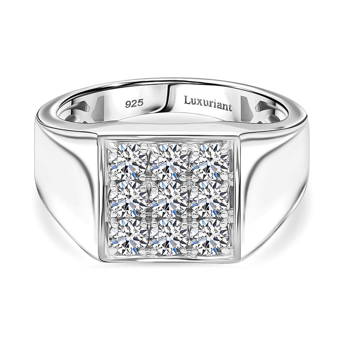 LUXURIANT 1 Ct. Lab Grown Diamond Custer Mens Ring in Rhodium Overlay Sterling Silver 8130742 1
