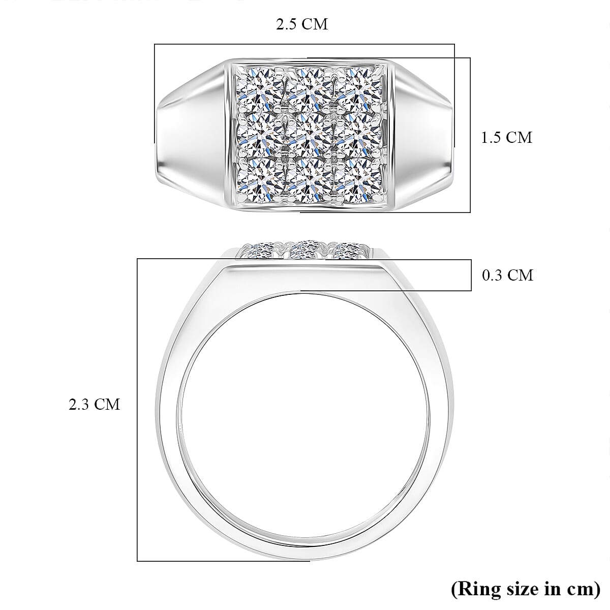 LUXURIANT 1 Ct. Lab Grown Diamond Custer Mens Ring in Rhodium Overlay Sterling Silver 8130742 5