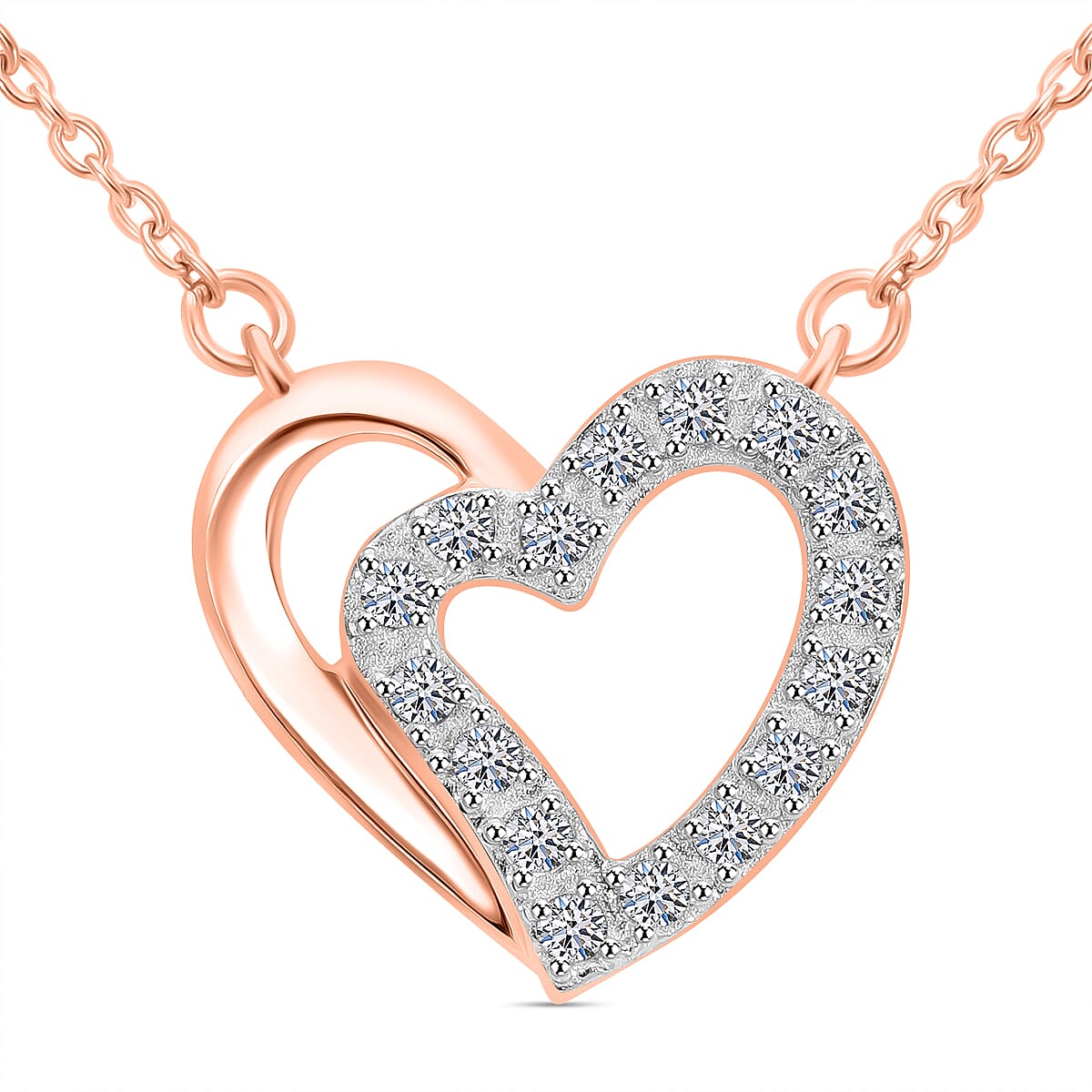 Luxuriant SI G/H Lab Grown Diamond Heart Pendant with Chain in Vermeil Rose Gold Plated and Rhodium Overlay Sterling Silver (0.15 Ct.) 4357932 0