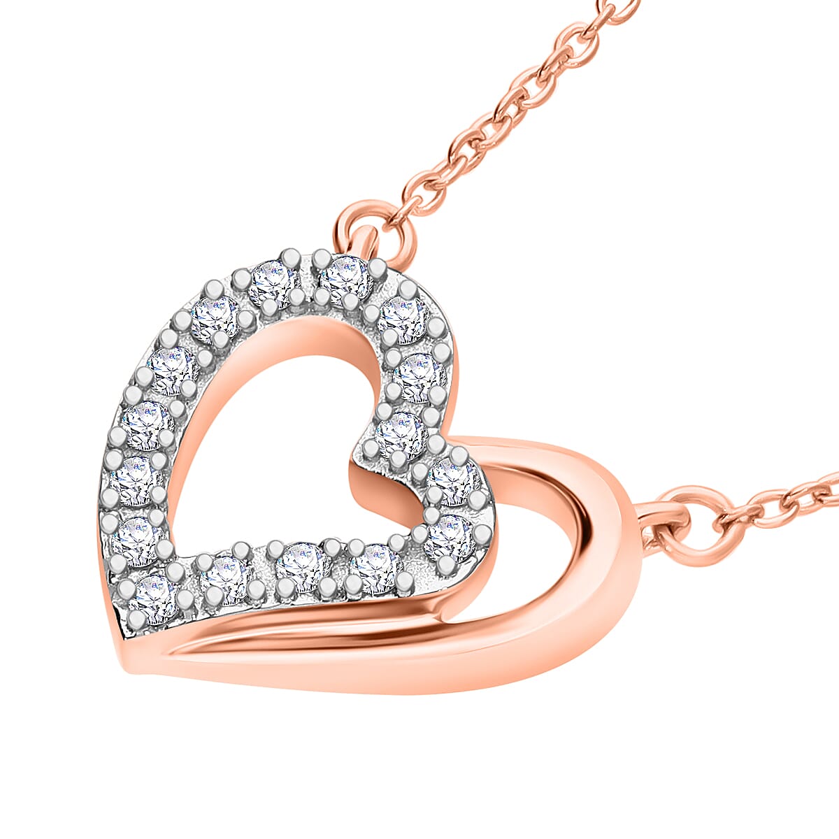 Luxuriant SI G/H Lab Grown Diamond Heart Pendant with Chain in Vermeil Rose Gold Plated and Rhodium Overlay Sterling Silver (0.15 Ct.) 4357932 2