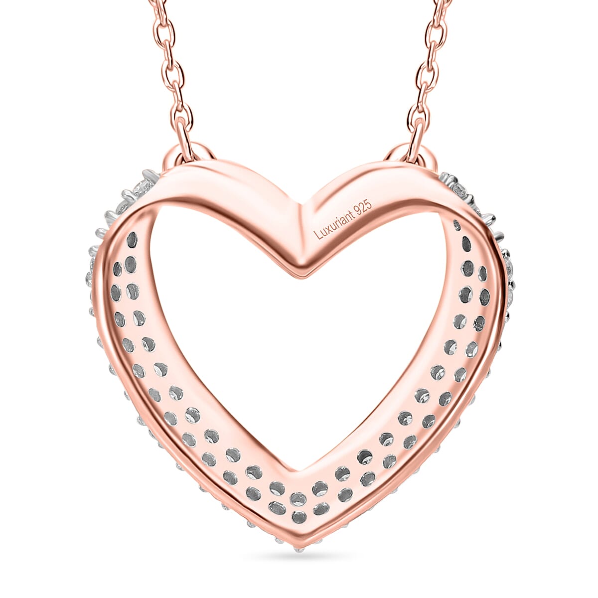LUXURIANT Lab Grown Diamond (SI/G H) Heart Pendant with Chain (Size 18+2 Ext.) with Spring Ring Clasp in Vermeil Rose Gold Plated and Rhodium Overlay Sterling Silver 0.33 Ct. 4357937 3