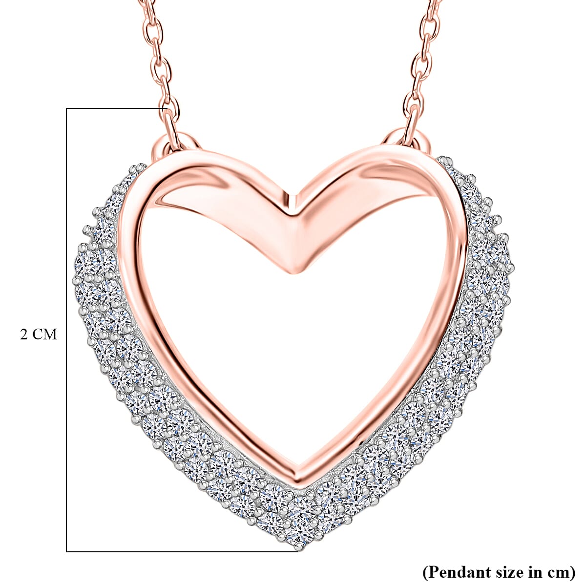 LUXURIANT Lab Grown Diamond (SI/G H) Heart Pendant with Chain (Size 18+2 Ext.) with Spring Ring Clasp in Vermeil Rose Gold Plated and Rhodium Overlay Sterling Silver 0.33 Ct. 4357937 5