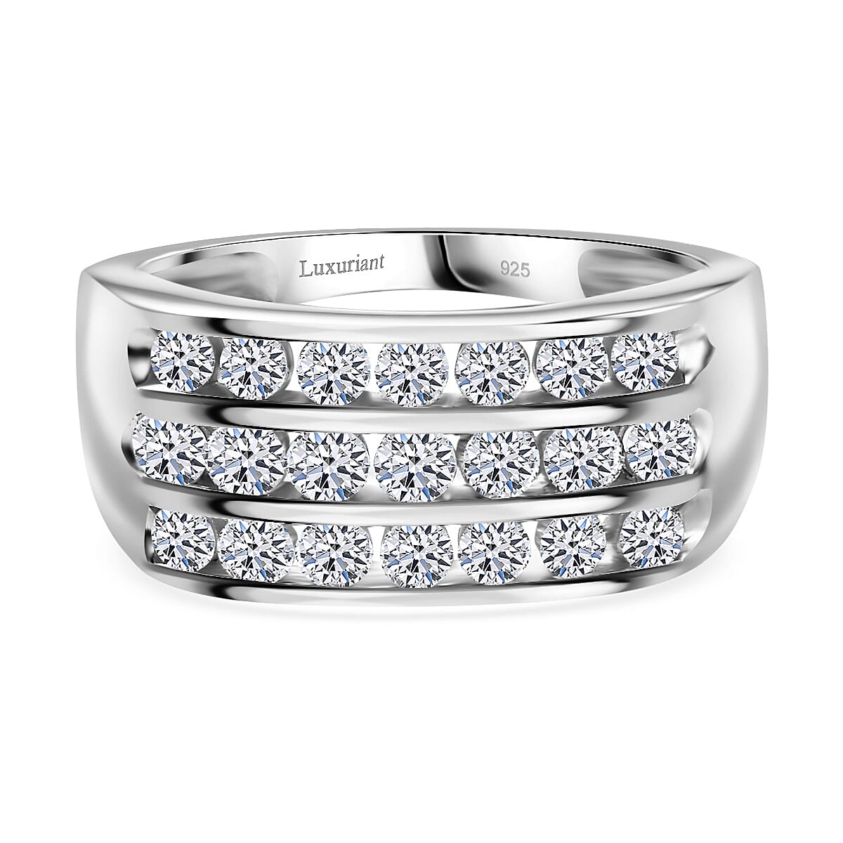 LUXURIANT 1 Ct. Lab Grown Diamond SI G-H Three Rows Ring in Rhodium Overlay Sterling Silver V32724632 0