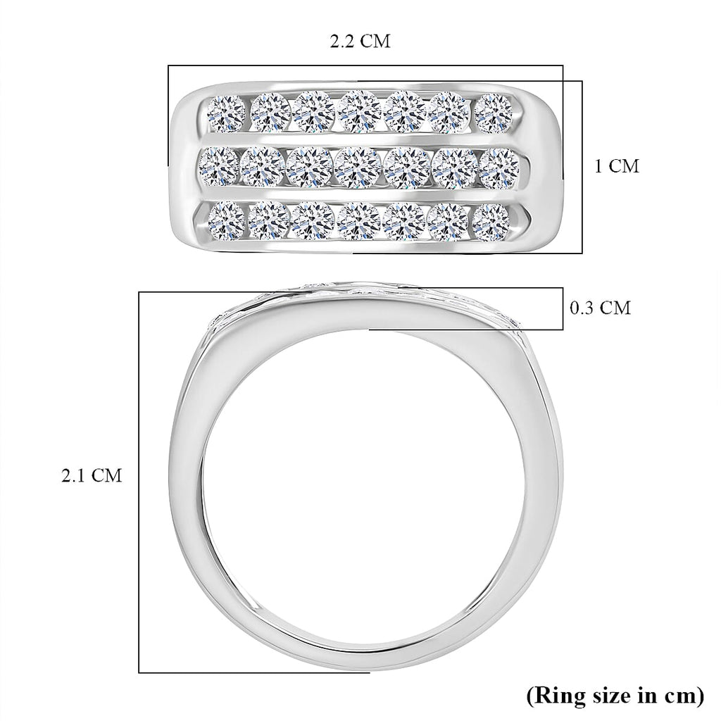 Luxuriant Diamond Three Rows Lab Grown Diamond (SI-G-H) Ring in Rhodium Overlay Sterling Silver 1.00 Ct.
