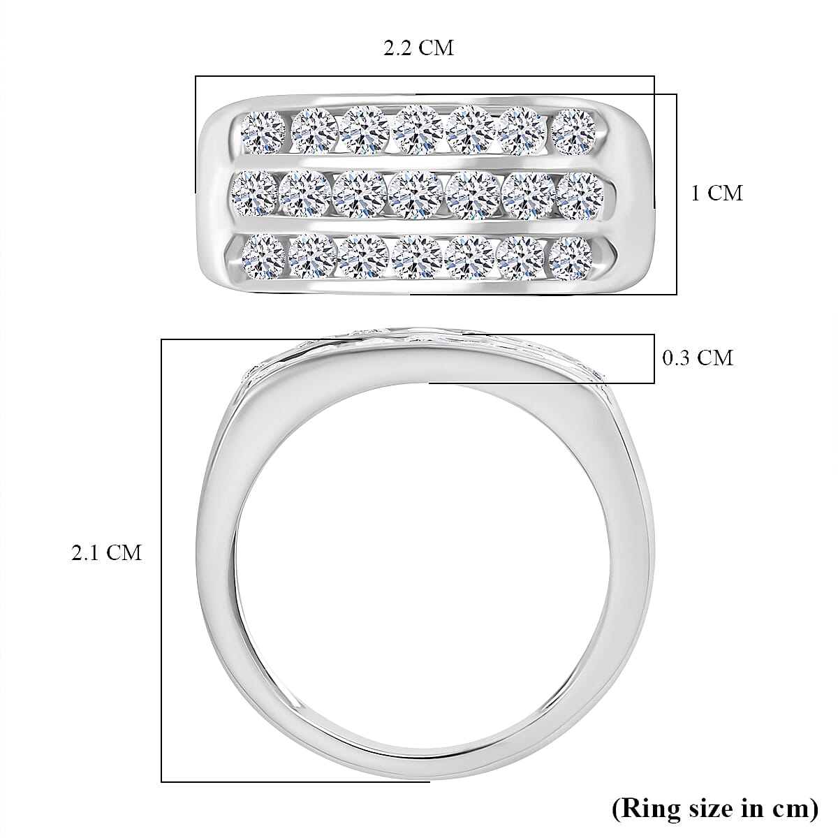 LUXURIANT 1 Ct. Lab Grown Diamond SI G-H Three Rows Ring in Rhodium Overlay Sterling Silver V32724632 5
