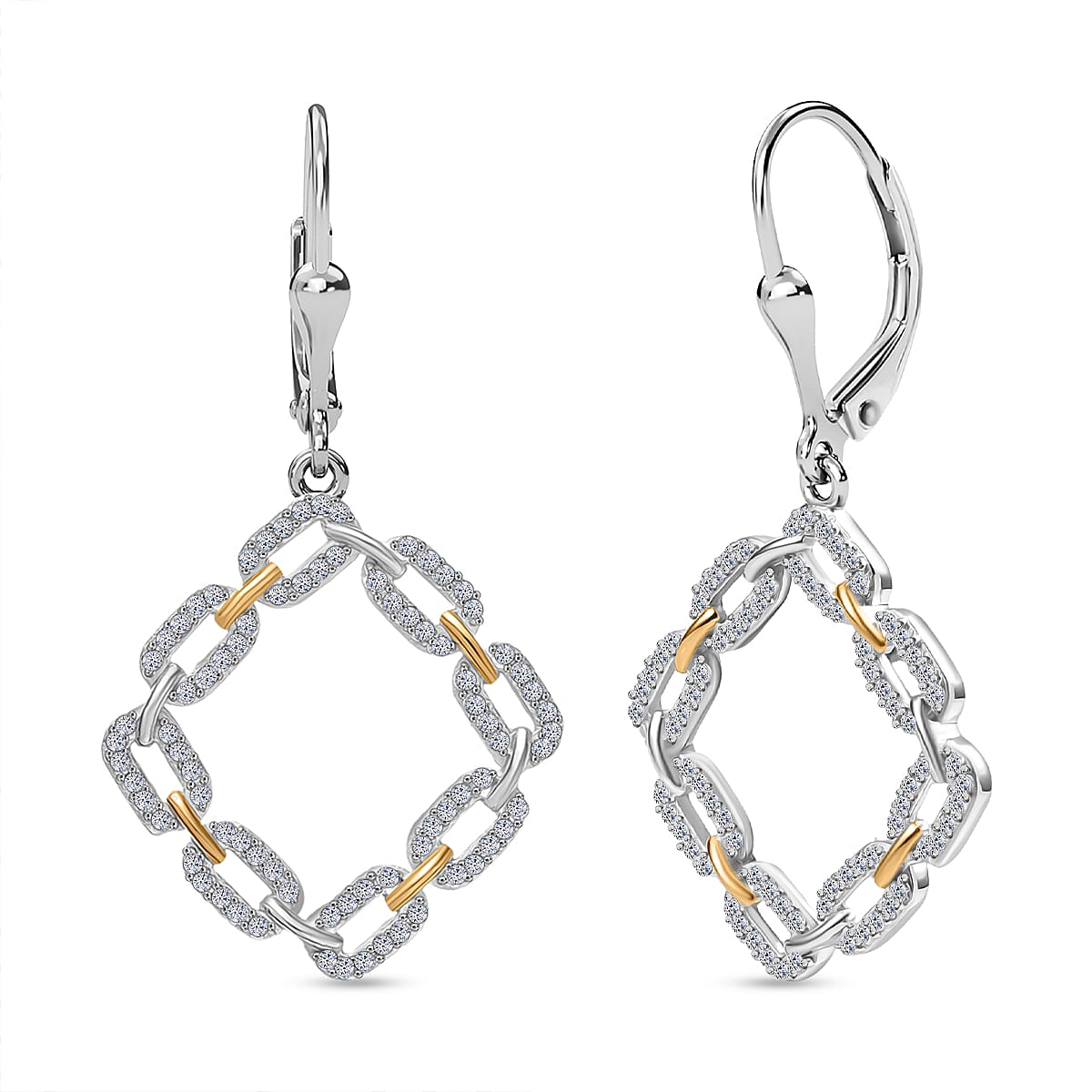 LUXURIANT Lab Grown Diamond (SI-GH) Dangle Earring in 18K Vermeil Yellow Gold Over Rhodium Overlay Sterling Silver V32552931 0