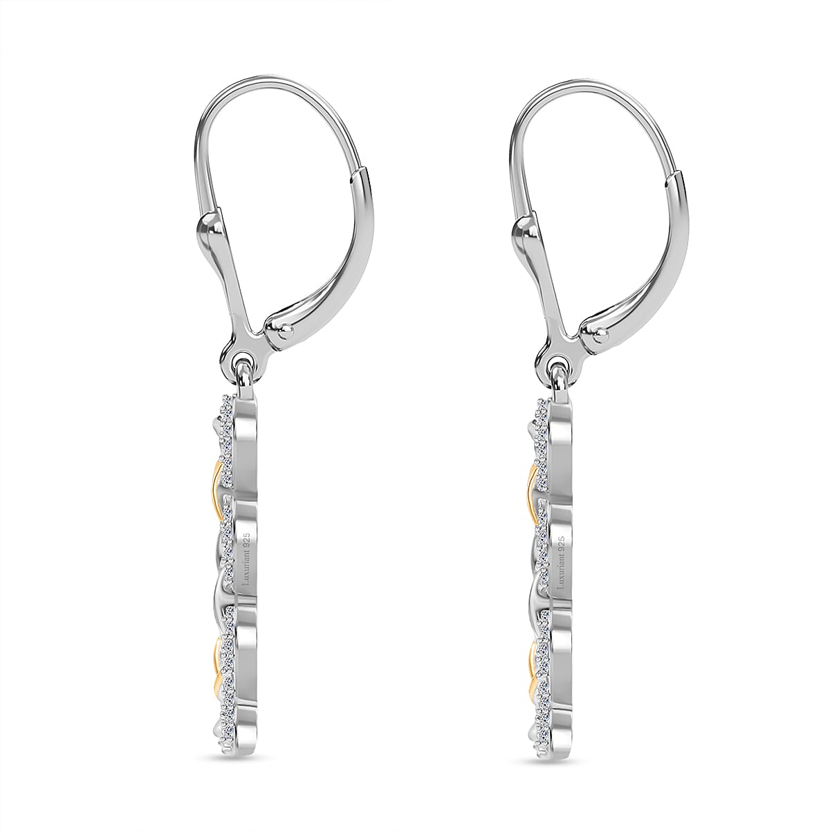 LUXURIANT Lab Grown Diamond (SI-GH) Dangle Earring in 18K Vermeil Yellow Gold Over Rhodium Overlay Sterling Silver V32552931 4