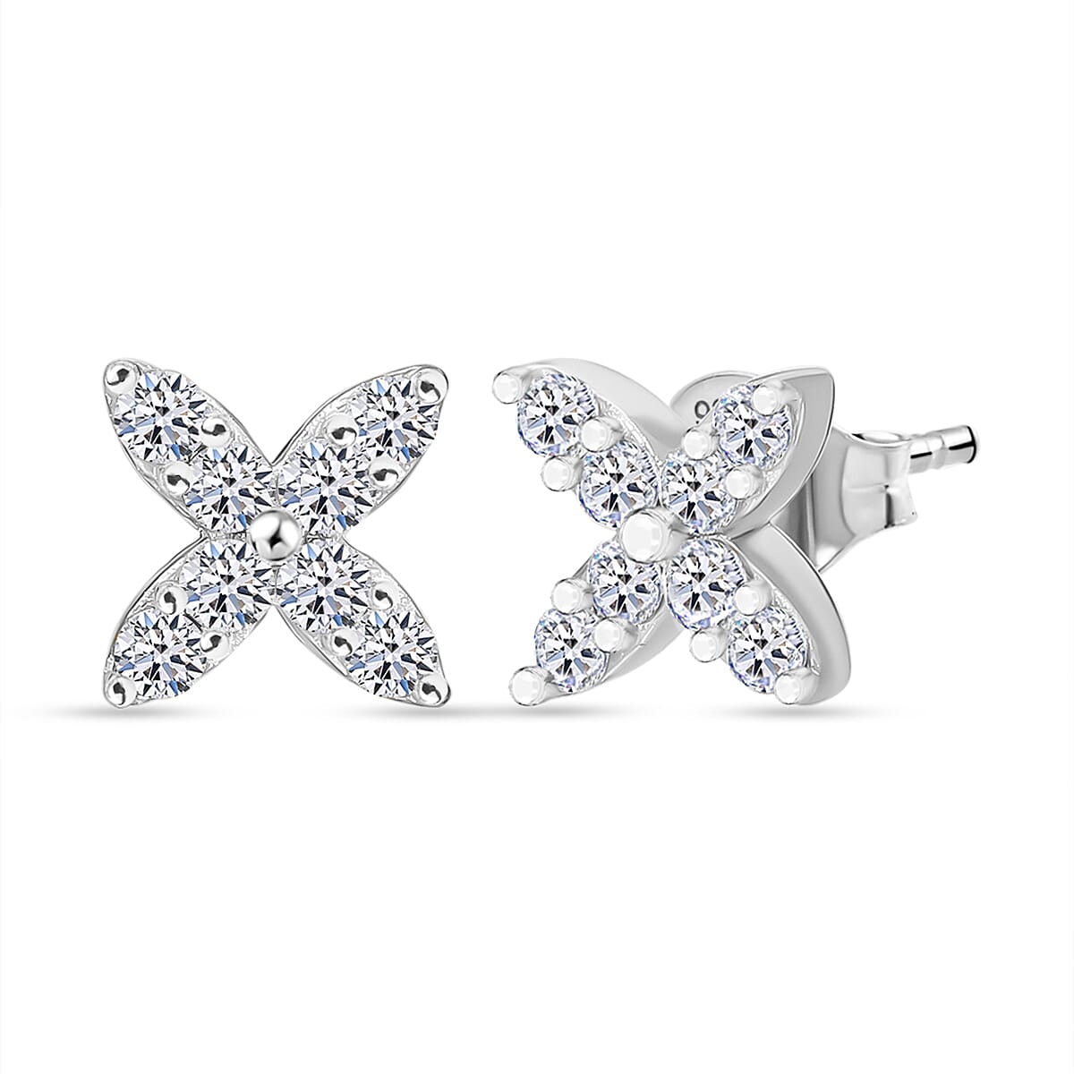 LUXURIANT Lab Grown Diamond Floral Earring with Push Back in Platinum Overlay Sterling Silver (SI-GH) 8048173 0