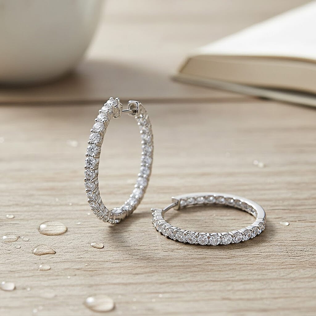 LUXURIANT 2 Ct. Lab Grown Diamond Hoop Earrings in Rhodium Overlay Sterling Silver V32682930 1